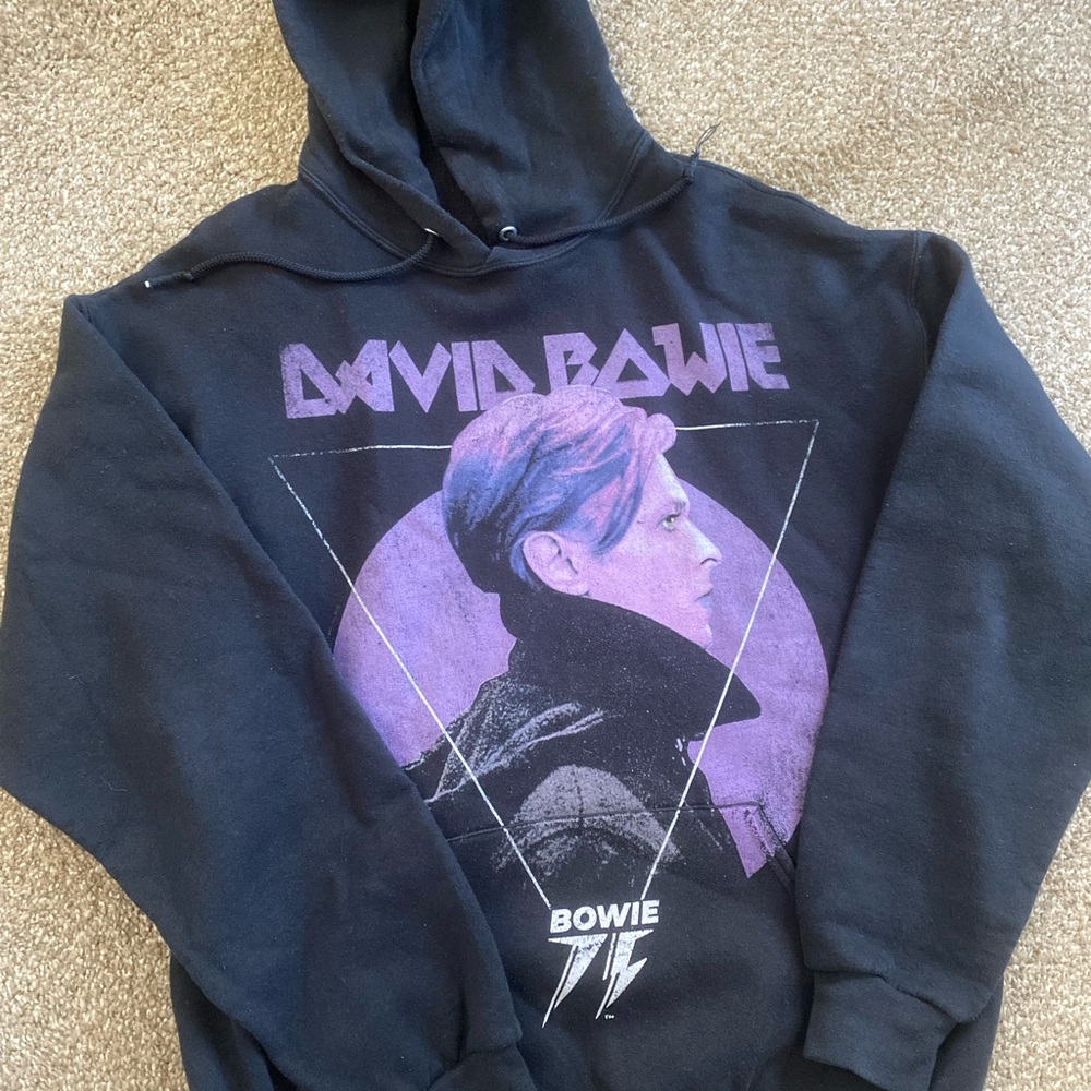 Black Bowie Hoodie with Purple Graphic